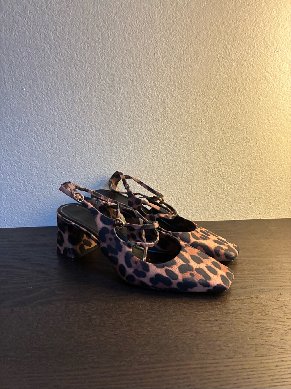 Zara Leopard-Print Ankle-Strap Block Heel Pumps - Brown/Black - Picture 3 of 4